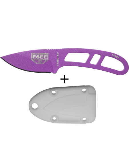 Esee Candiru CAN-PURP-E Halsmesser mit Karbonstahlklinge 5,1cm und durchbrochenem Griff aus violettem Stahl + Etui