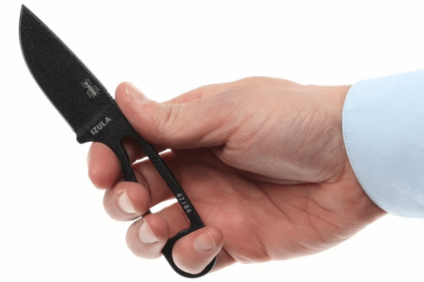 Esee Izula IZULA-B halsmes 6.2cm koolstofstaal lemmet zwart staal opengewerkt handvat + schede