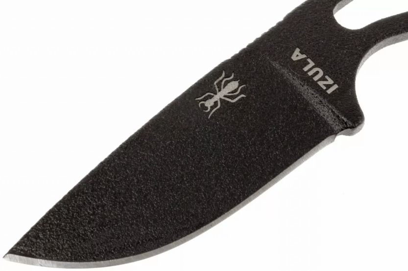 Esee Izula IZULA-B Halsmesser mit Karbonstahlklinge 6,2cm und durchbrochenem Griff aus schwarzem Stahl + Etui