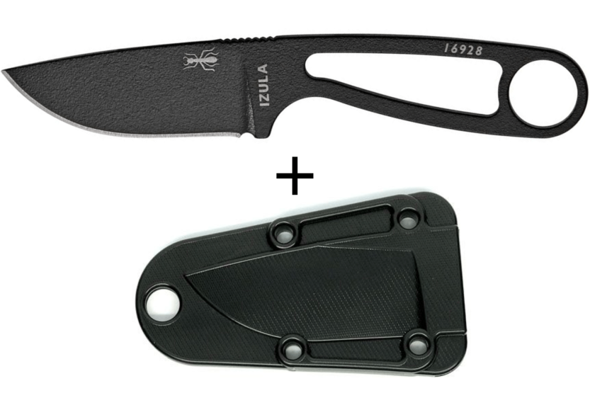 Esee Izula IZULA-B halsmes 6.2cm koolstofstaal lemmet zwart staal opengewerkt handvat + schede