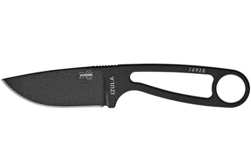 Esee Izula IZULA-B halsmes 6.2cm koolstofstaal lemmet zwart staal opengewerkt handvat + schede