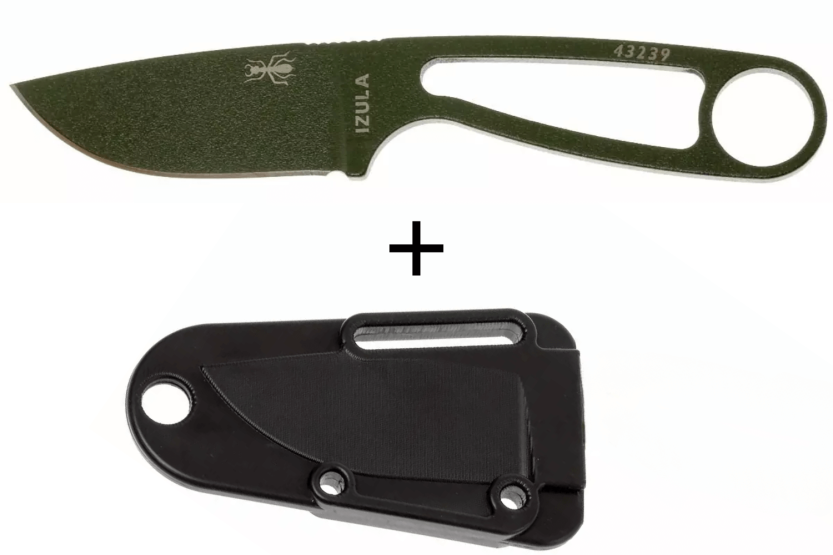 Esee Izula IZULA-OD halskniv 6,2 cm klinge i kulstofstål olivengrønt gennembrudt stålhåndtag + skede