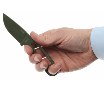 Faca de pescoço Esee Izula IZULA-OD com 6,2 cm de lâmina em aço-carbono e cabo em aço verde-azeitona + bainha 2