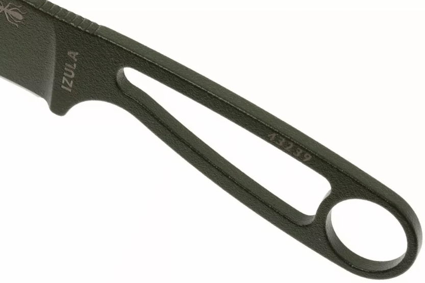 Faca de pescoço Esee Izula IZULA-OD com 6,2 cm de lâmina em aço-carbono e cabo em aço verde-azeitona + bainha
