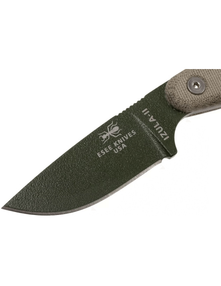 Messer Esee Izula II IZULA-II-OD Karbonstahlklinge 6,7cm Griff Micarta grün + Etui