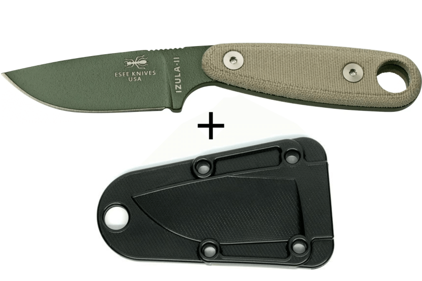 Esee Izula II IZULA-II-OD knife 6.7cm carbon steel blade green micarta handle + sheath