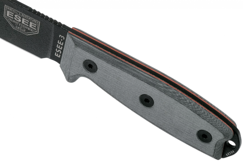 Coltello Esee 3 ESEE-3P-MB lama in acciaio al carbonio nero 8,8 cm manico in micarta grigio + fodero marrone