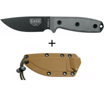 Esee 3 ESEE-3P-MB kniv 8,8cm blad i svart kolstål grå micarta handtag + brun slida