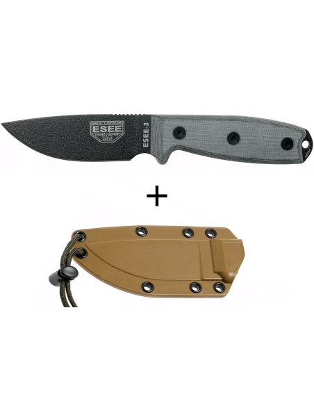 Esee 3 ESEE-3P-MB kniv 8,8 cm sort kulstofstålblad gråt micarta-håndtag + brun skede