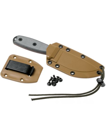 Esee 3 ESEE-3S-MB veitsi 8.8cm musta hiiliteräksestä puolihammastettu terä harmaa micarta kahva + ruskea tuppi