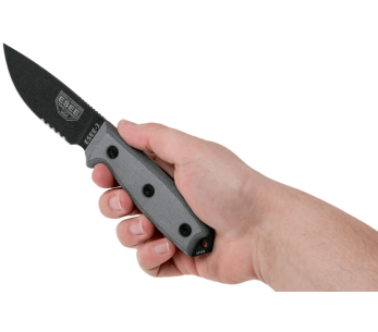 Esee 3 ESEE-3S-MB kniv 8,8 cm sort kulstofstål halvsavet blad gråt micartahåndtag + brun skede 2