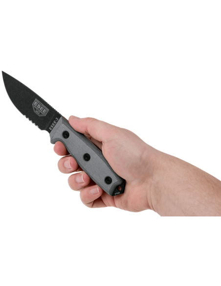 Esee 3 ESEE-3S-MB kniv 8,8cm svart kolstål halvslipat blad grått micarta handtag + brun slida