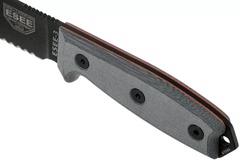 Esee 3 ESEE-3S-MB kniv 8,8cm svart kolstål halvslipat blad grått micarta handtag + brun slida
