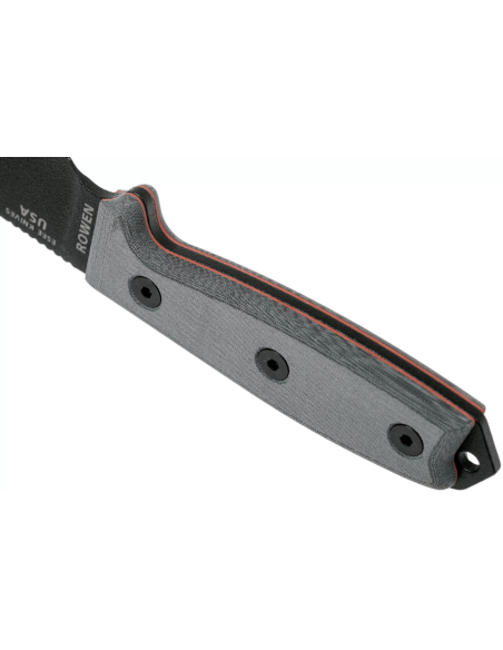 Cuchillo Esee 3 ESEE-3S-MB 8.8cm acero carbono negro hoja semi-dentada mango micarta gris + funda marrón