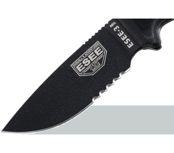 Cuchillo Esee 3 ESEE-3MIL-S-BLK Hoja semidentada de acero al carbono de 8,8 cm Mango G10 negro + funda 2