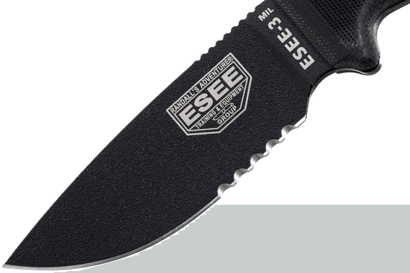 Esee 3 ESEE-3MIL-S-BLK coltello 8,8 cm acciaio al carbonio lama semi-dentata G10 manico nero + fodero