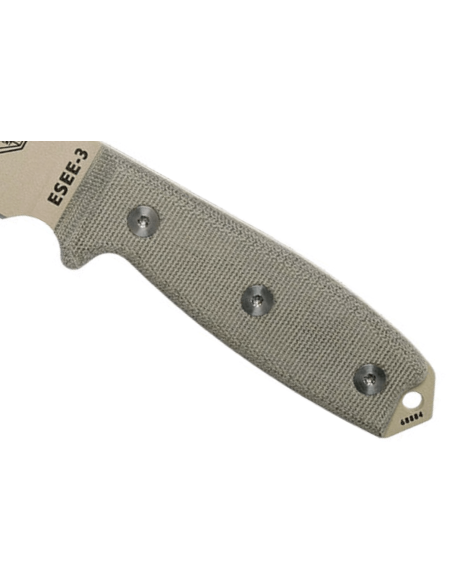 Faca Esee 3 ESEE-3PM-DT Lâmina de 8,8 cm em aço-carbono para deserto, cabo em micarta cinzento + bainha