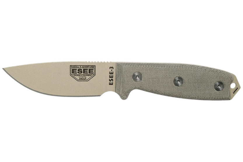 Esee 3 ESEE-3PM-DT mes 8.8cm desert carbon staal grijs micarta handgreep + etui