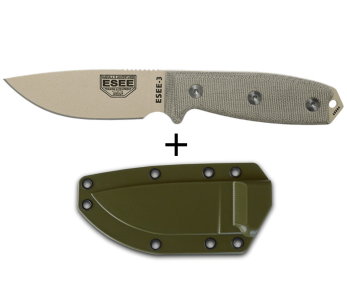 Cuchillo Esee 3 ESEE-3PM-DT 8.8cm hoja acero carbono desierto mango micarta gris + funda