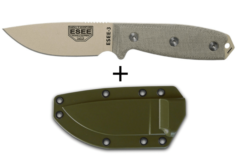 Esee 3 ESEE-3PM-DT mes 8.8cm desert carbon staal grijs micarta handgreep + etui