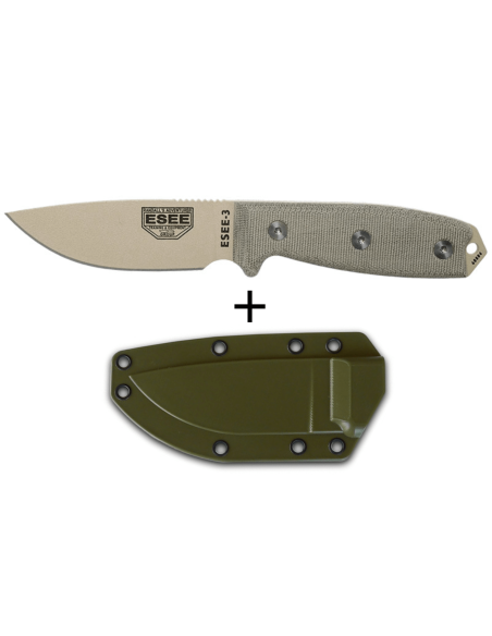 Esee 3 ESEE-3PM-DT mes 8.8cm desert carbon staal grijs micarta handgreep + etui