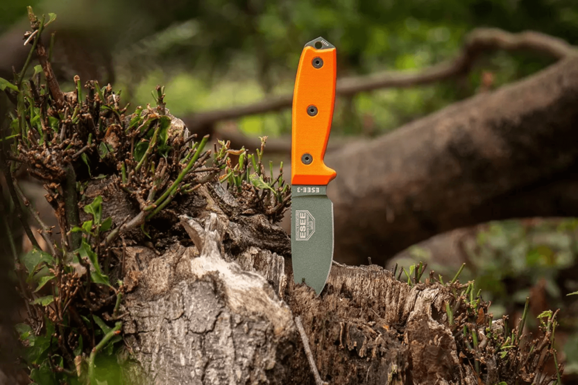 Esee 3 ESEE-3P-OD kniv grønt blad i karbonstål 8,8 cm oransje G10-håndtak + slire