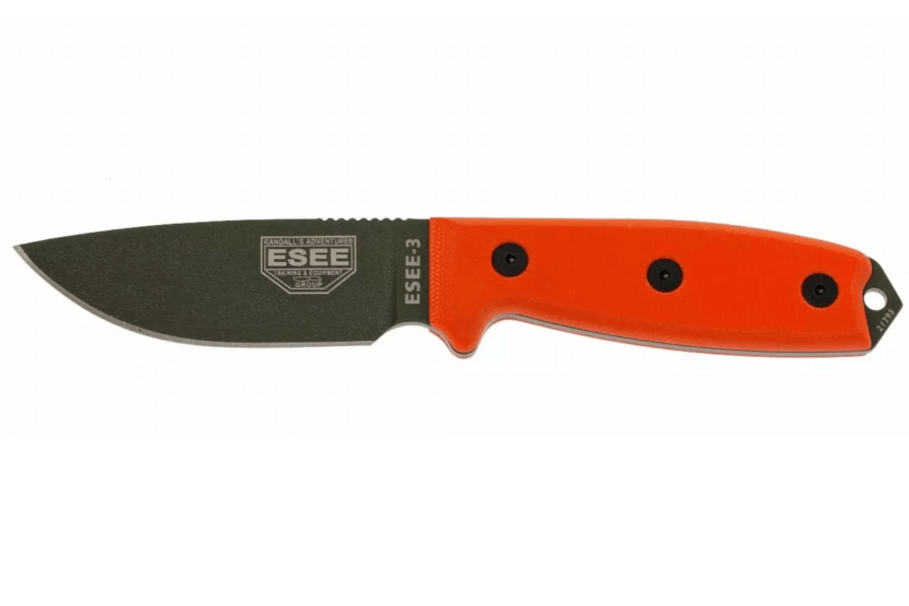 Cuchillo Esee 3 ESEE-3P-OD hoja acero carbono verde 8,8cm mango G10 naranja + funda