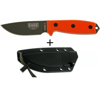 Faca Esee 3 ESEE-3P-OD lâmina em aço carbono verde 8,8cm cabo G10 laranja + bainha