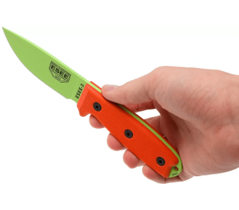 Faca Esee 3 ESEE-3PM-VG verde veneno Lâmina de aço carbono de 8,8 cm cabo G10 laranja + bainha 2
