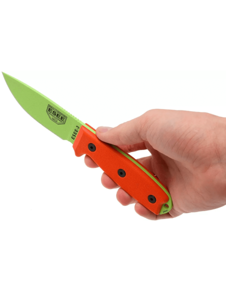 Messer Esee 3 ESEE-3PM-VG Klinge aus Kohlenstoffstahl venom green 8,8cm Griff G10 orange + Etui