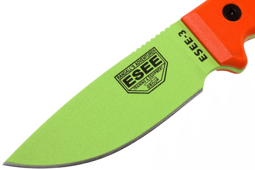 Esee 3 ESEE-3PM-VG cuchillo verde veneno 8,8cm hoja acero carbono naranja mango G10 + funda