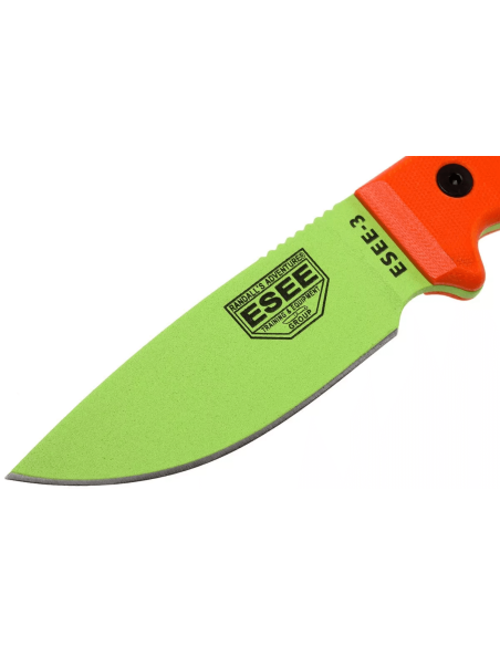 Esee 3 ESEE-3PM-VG coltello verde veleno 8,8cm lama in acciaio al carbonio manico arancione G10 + fodero