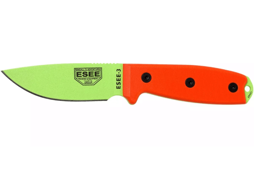 Esee 3 ESEE-3PM-VG cuchillo verde veneno 8,8cm hoja acero carbono naranja mango G10 + funda