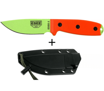 Esee 3 ESEE-3PM-VG kniv venom green karbonstålblad 8,8 cm oransje G10-håndtak + slire