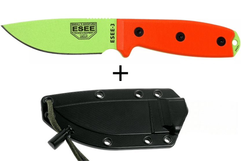 Esee 3 ESEE-3PM-VG cuchillo verde veneno 8,8cm hoja acero carbono naranja mango G10 + funda
