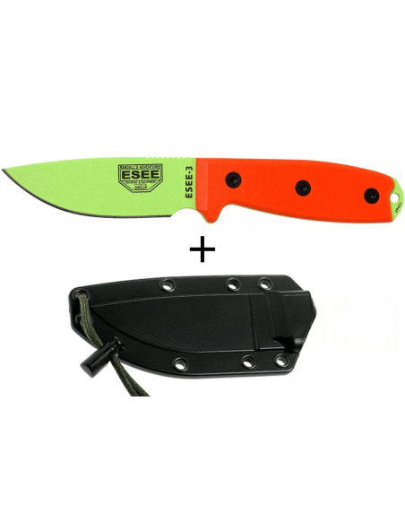 Messer Esee 3 ESEE-3PM-VG Klinge aus Kohlenstoffstahl venom green 8,8cm Griff G10 orange + Etui