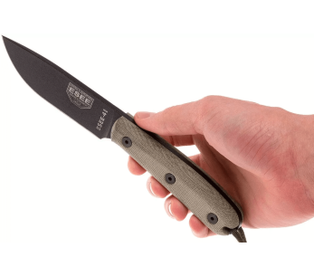 Faca Esee 4 ESEE-4HM-B Lâmina de 11,1 cm em aço-carbono preto Cabo em micarta cinzento + bainha em pele 2