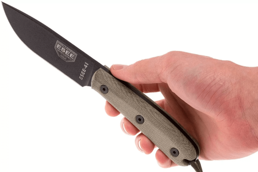 Messer Esee 4 ESEE-4HM-B Klinge Karbonstahl schwarz 11,1cm Griff Micarta grau + Lederetui