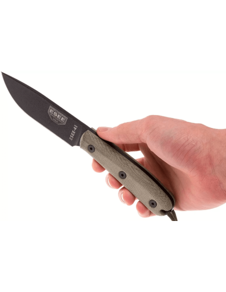 Faca Esee 4 ESEE-4HM-B Lâmina de 11,1 cm em aço-carbono preto Cabo em micarta cinzento + bainha em pele
