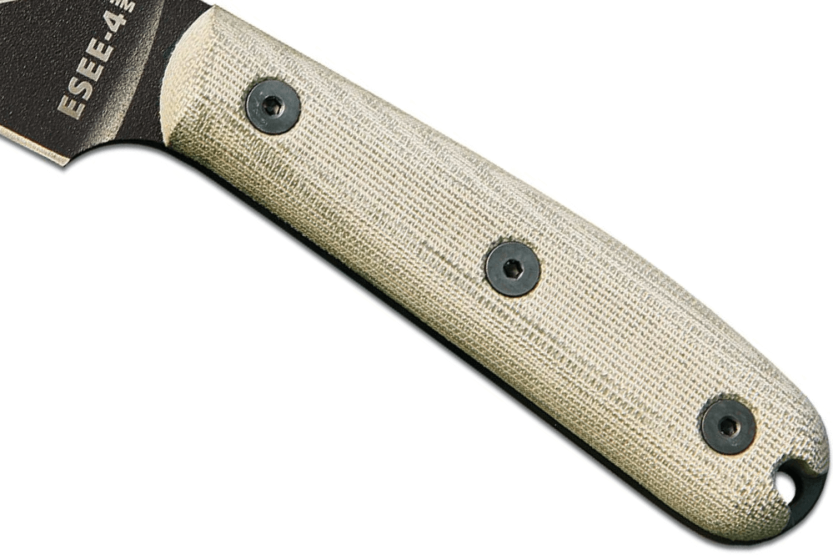 Faca Esee 4 ESEE-4HM-B Lâmina de 11,1 cm em aço-carbono preto Cabo em micarta cinzento + bainha em pele