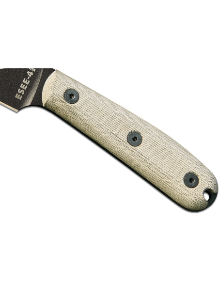 Messer Esee 4 ESEE-4HM-B Klinge Karbonstahl schwarz 11,1cm Griff Micarta grau + Lederetui