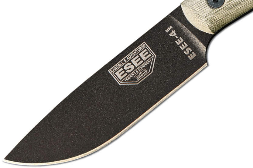 Esee 4 ESEE-4HM-B mes 11.1cm zwart carbonstaal lemmet grijs micarta handvat + leren schede