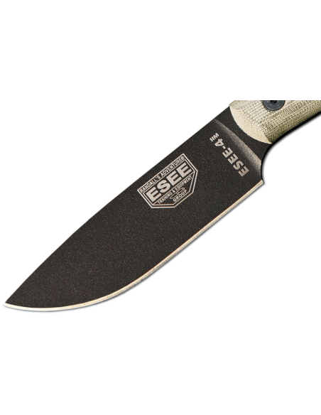 Faca Esee 4 ESEE-4HM-B Lâmina de 11,1 cm em aço-carbono preto Cabo em micarta cinzento + bainha em pele