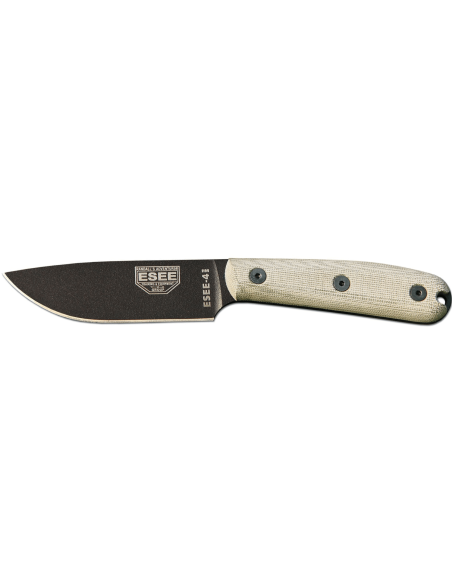 Faca Esee 4 ESEE-4HM-B Lâmina de 11,1 cm em aço-carbono preto Cabo em micarta cinzento + bainha em pele