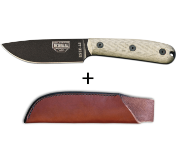 Cuchillo Esee 4 ESEE-4HM-B 11.1cm hoja acero carbono negro mango micarta gris + funda cuero