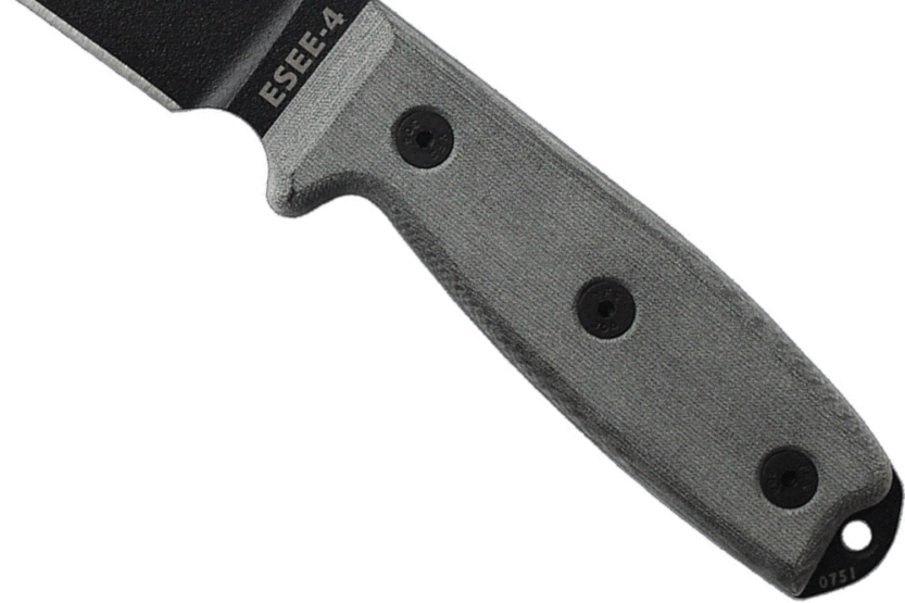 Messer Esee 4 ESEE-4P-B Klinge Kohlenstoffstahl schwarz 11,6cm Griff Micarta grau + Etui
