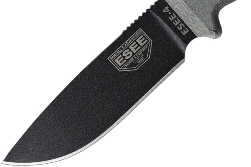 Esee 4 ESEE-4P-B kniv 11,6 cm blad i svart karbonstål, grått micartahåndtak + etui