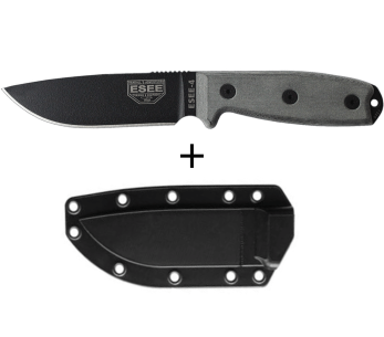 Cuchillo Esee 4 ESEE-4P-B 11.6cm hoja acero carbono negro mango micarta gris + funda