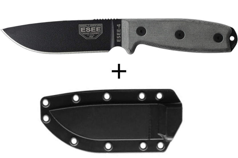 Messer Esee 4 ESEE-4P-B Klinge Kohlenstoffstahl schwarz 11,6cm Griff Micarta grau + Etui
