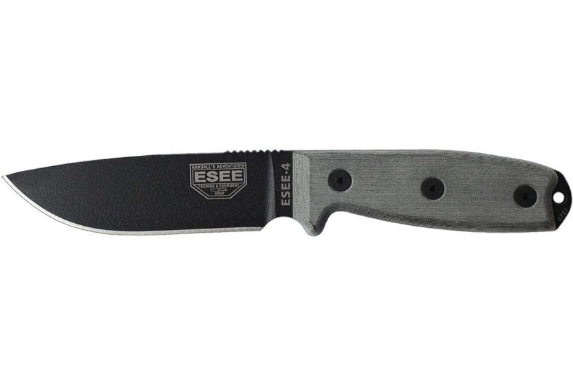 Esee 4 ESEE-4P-B knife 11.6cm black carbon steel blade grey micarta handle + case